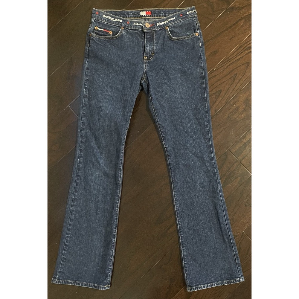Tommy Jeans Bootcut Jeans Women 9/31 Dark Wash Embroidered Star Low Rise Y2K